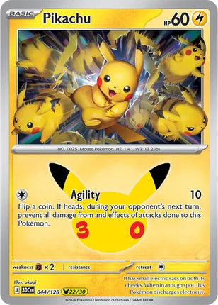 Pikachu 30th Celebration None 044/128 Holofoil