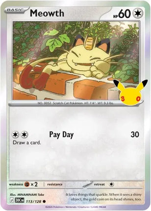 Meowth 30th Celebration Common 113/128 Holofoil