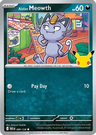 Alolan Meowth 30th Celebration Common 089/128 Holofoil