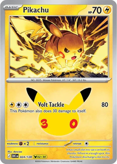 Pikachu 30th Celebration Pikachu Rare 024/128