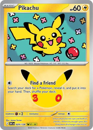 Pikachu 30th Celebration Pikachu Rare 029/128 Holofoil