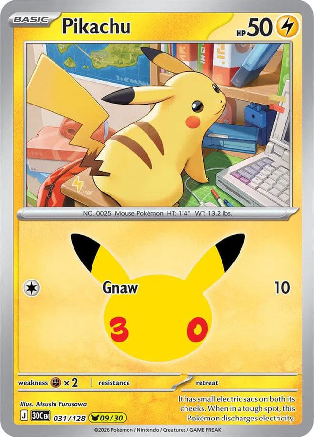 Pikachu 30th Celebration Pikachu Rare 031/128 Holofoil