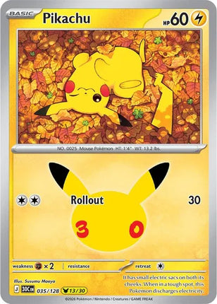 Pikachu 30th Celebration Pikachu Rare 035/128 Holofoil