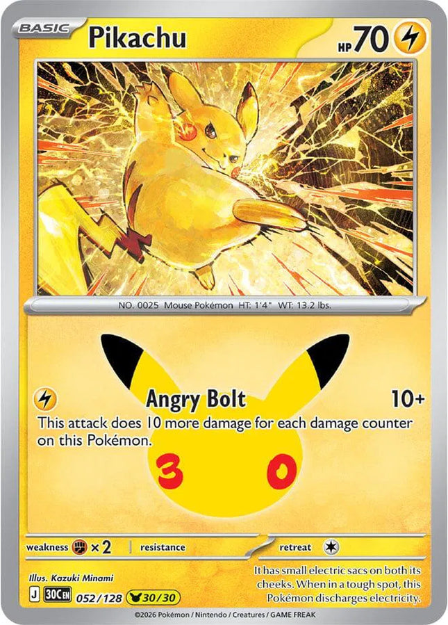 Pikachu 30th Celebration Pikachu Rare 052/128 Holofoil