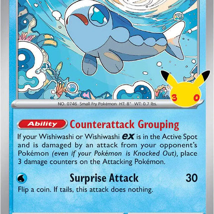Wishiwashi 30th Celebration Common 022/128 Holofoil