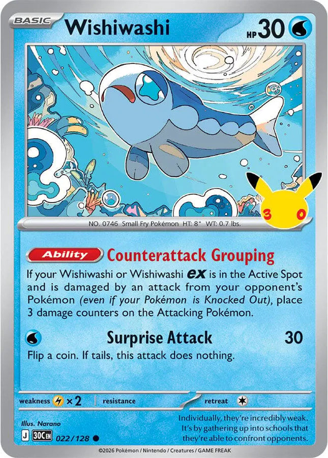 Wishiwashi 30th Celebration Common 022/128 Holofoil