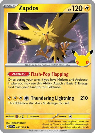 Zapdos 30th Celebration Common 055/128 Holofoil