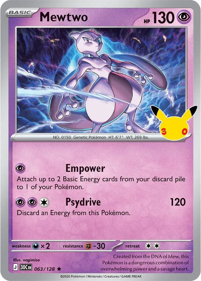 Mewtwo 30th Celebration Rare 063/128 Holofoil