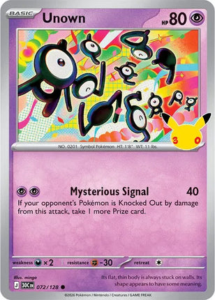 Unown 30th Celebration Common 072/128 Holofoil