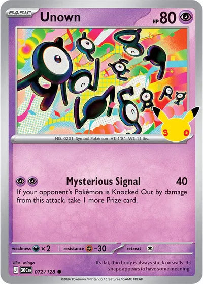 Unown 30th Celebration Common 072/128 Holofoil