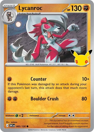 Lycanroc 30th Celebration Common 085/128 Holofoil