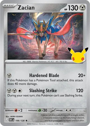 Zacian 30th Celebration Rare 106/128 Holofoil