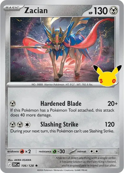 Zacian 30th Celebration Rare 106/128 Holofoil